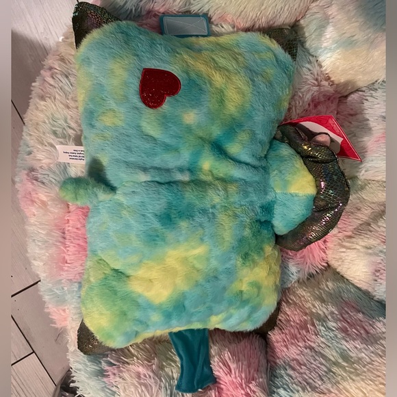 Green & Blue Dinosaur with Shiny Heart Comb & Feet * Stuffed Animal Pillow - Picture 12 of 16